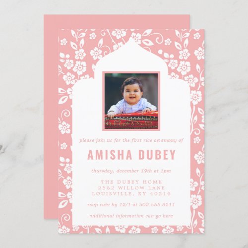 Annaprashan Pink White Floral First Rice Ceremony Invitation