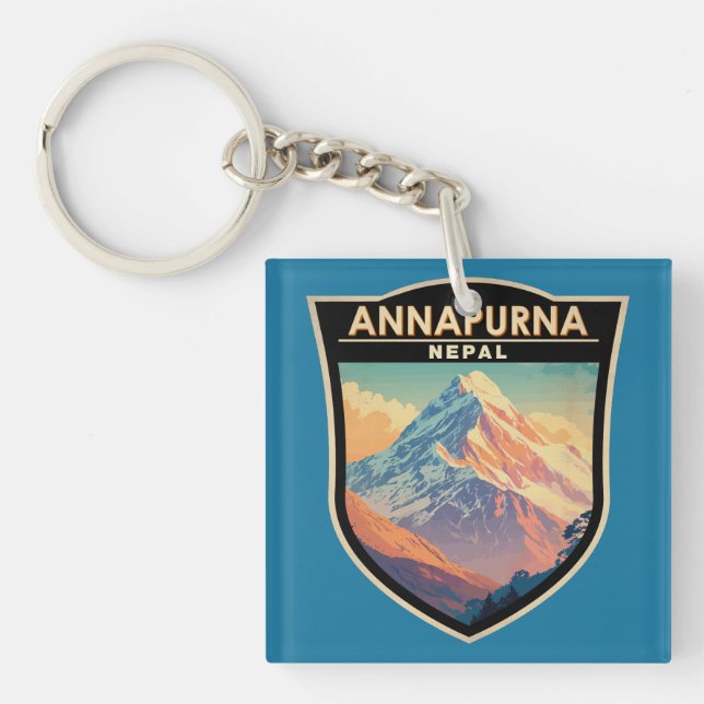 Annapurna Nepal Travel Art Vintage Keychain (Front)