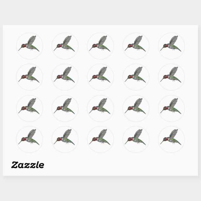 Anna's Hummingbird in Flight Classic Round Sticker (Sheet)
