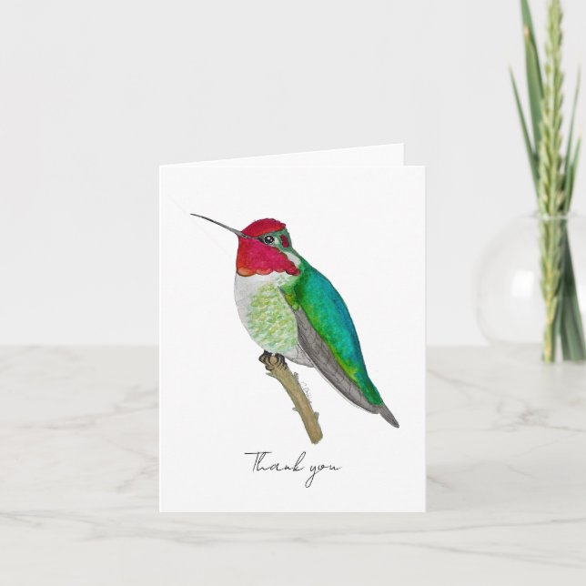 Anna's Hummingbird Letterpress Thank You Card (Front)