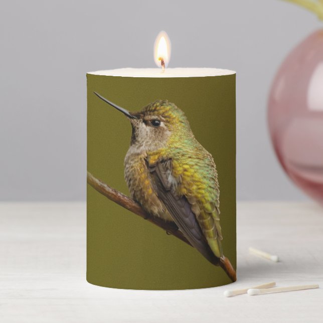 Anna's Hummingbird on Scarlet Trumpetvine Branch Pillar Candle (In Situ)