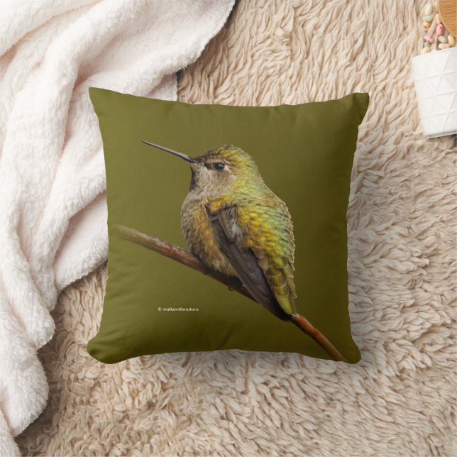 Anna's Hummingbird on Scarlet Trumpetvine Throw Pillow (Blanket)