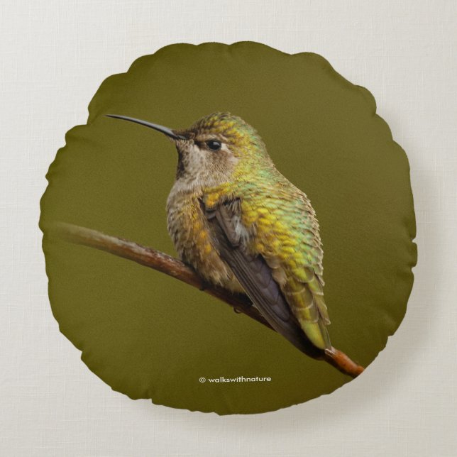 Anna's Hummingbird on the Scarlet Trumpetvine Round Pillow (Front)