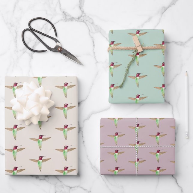 Anna's Hummingbird Pattern Wrapping Paper Sheets (Front)