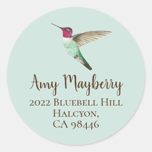 Annas Hummingbird return address  Classic Round S Classic Round Sticker