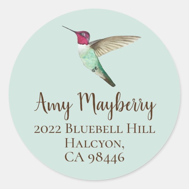 Anna's Hummingbird return address  Classic Round S Sticker (Front)