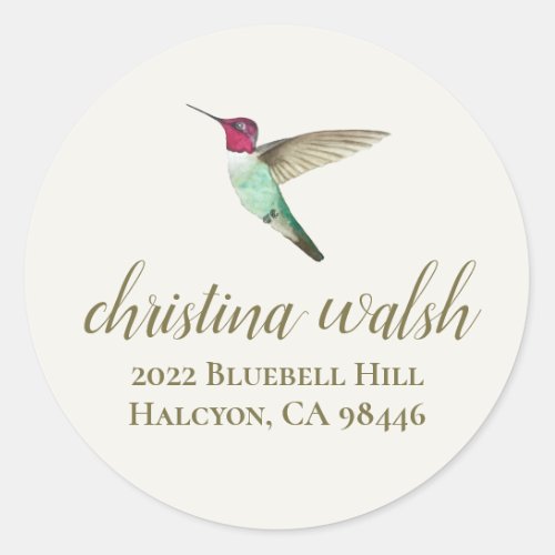 Annas Hummingbird return address Classic Round Sticker