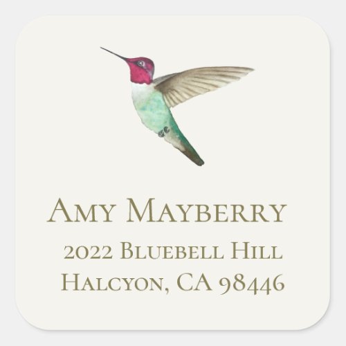 Annas Hummingbird return address Square Sticker