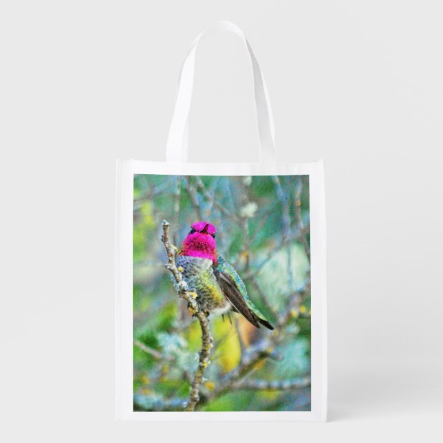 Anna's Hummingbird Reusable Grocery Bag (Front)