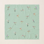Anna's Hummingbird Scarf<br><div class="desc">Cute chiffon scarf featuring Anna's hummingbirds on a light emerald background. This is an ideal gift for hummingbird lovers featuring a charm of Anna's hummingbirds. With their iridescent rose-pink throats and emerald feathers, this medium sized species of hummingbird is native to the Pacific coast of North America. All bird images...</div>