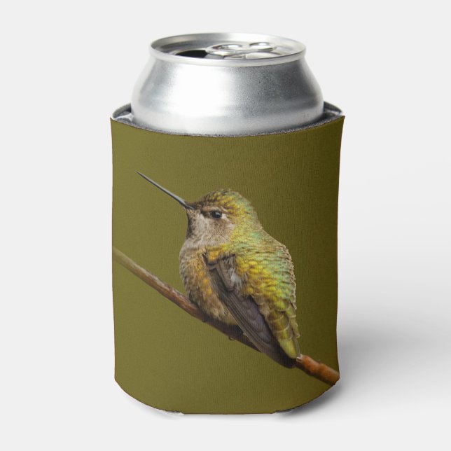 Anna's Hummingbird Sits on the Scarlet Trumpetvine Can Cooler (Can Front)