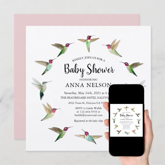 Anna's Hummingbirds Baby Shower Invitation Zazzle