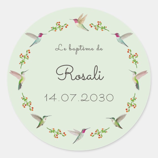 Anna's Hummingbirds Baptism Classic Round Sticker (Front)