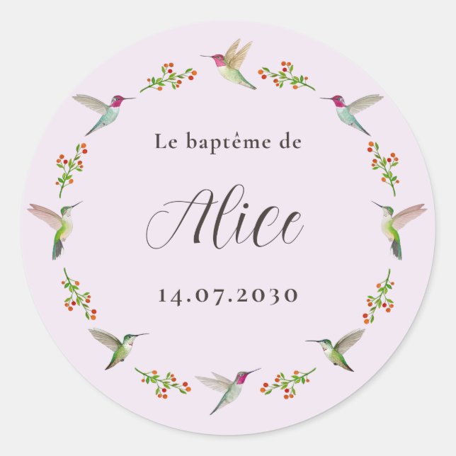 Anna's Hummingbirds Baptism Classic Round Sticker (Front)