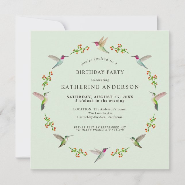 Anna's Hummingbirds Birthday Invitation (Front)