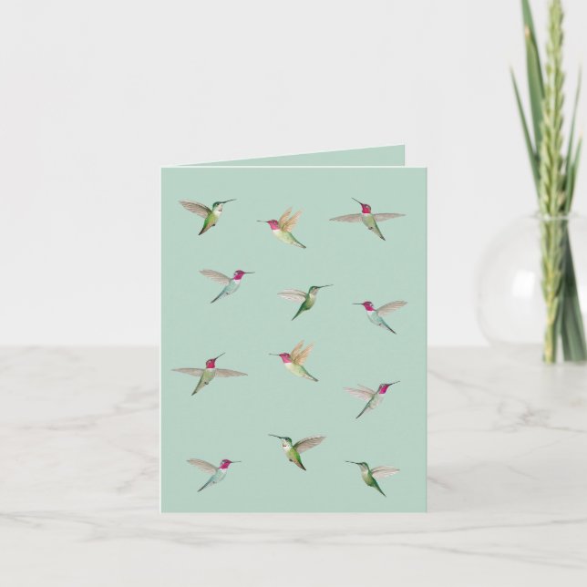 Anna's Hummingbirds Folded Note Card (Front)