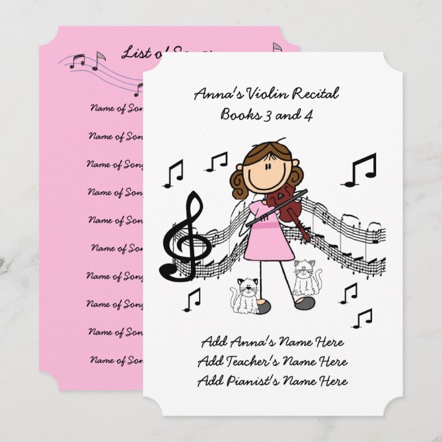 Anna's Violin Recital Invitation Card Ten Songs (Front/Back)