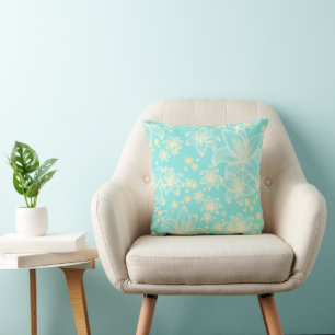 Anne Aqua 🌊 Floral Throw Pillow