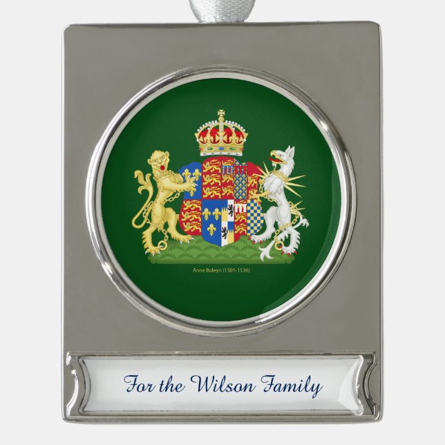 Anne Boleyn Coat of Arms Silver Plated Banner Ornament (Front)