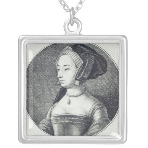 Anne Boleyn etched by Wenceslaus Hollar 1649 Silver Plated Necklace