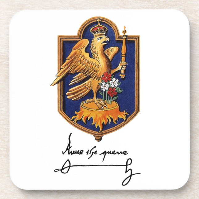 Anne Boleyn Signature & Coat of Arms Beverage Coaster (Front)