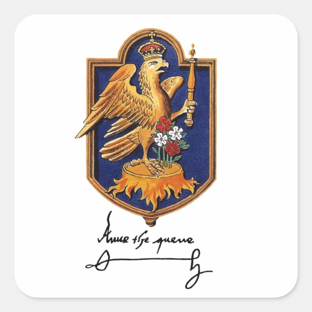 Anne Boleyn Signature & Coat of Arms Square Sticker (Front)