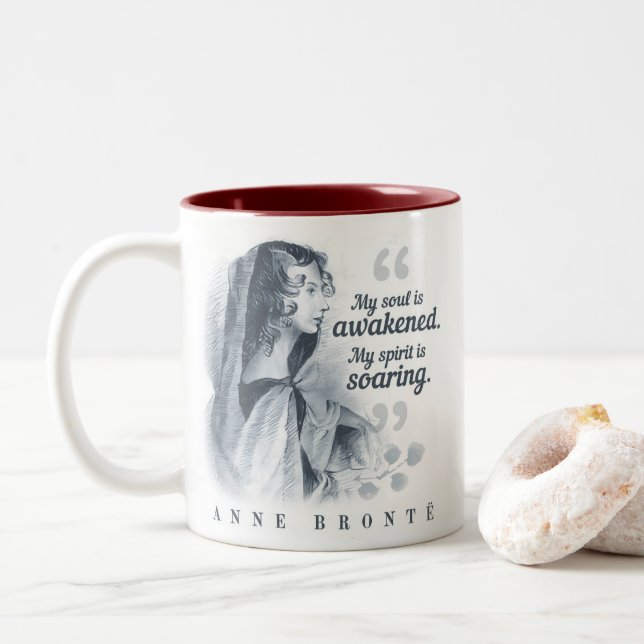 Anne Bronte Quote My Soul Is Awakened Two-Tone Coffee Mug (With Donut)