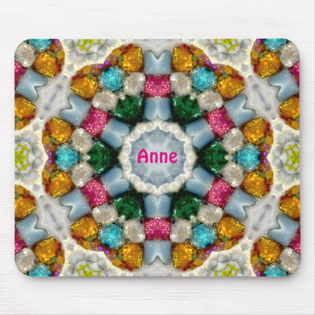 ANNE ~ Colorful Gems Pattern ~ Personalized Mouse Pad (Front)