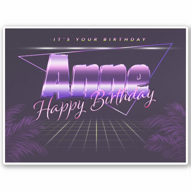 Anne Name First name lila retro Sticker Birthday (Front)
