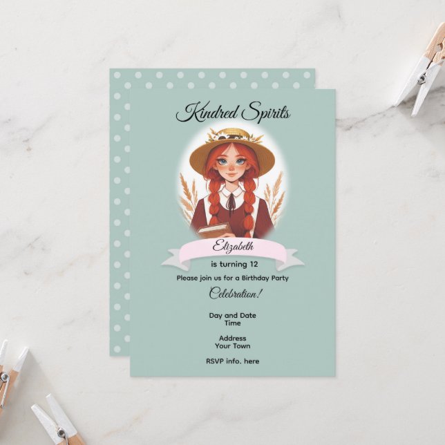 Anne of Green Gables Birthday Invite (Front/Back In Situ)