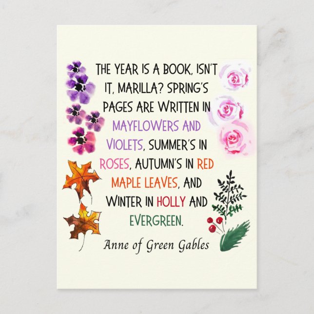 Anne of Green Gables Leaves Flowers Hand-Drawn Postcard (Front)