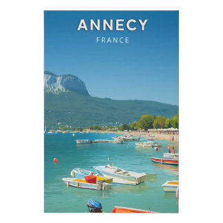 Annecy, France, Poster retro-chic style Faux Canvas Print