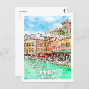 Annecy France Travel Place Watercolor Postcard