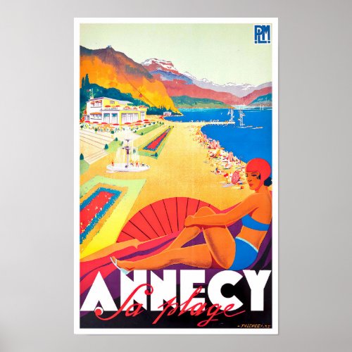 Annecy France vintage travel Poster