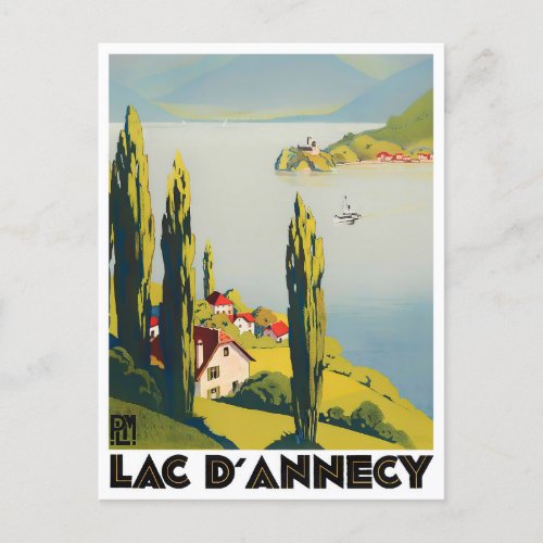 Annecy lake France vintage travel Postcard