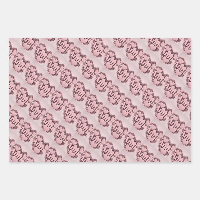 Annie 3D Pink Hearts Wrapping Paper Set (Front)