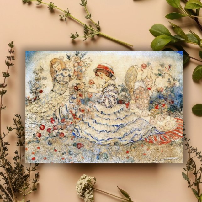 Annie French Gathering Roses Note Card (Creator Uploaded)