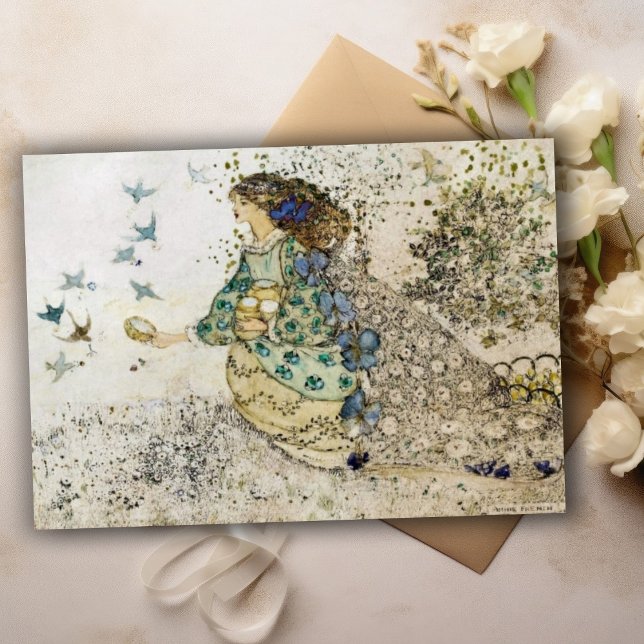 Annie French Girl and Swallows Note Card (Creator Uploaded)