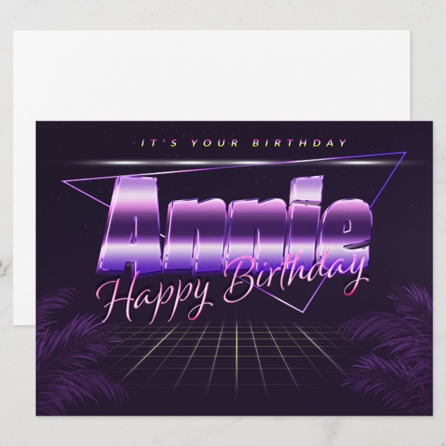 Annie Name First Name Purple Retro Card Birthday (Front/Back)