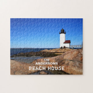 Annisquam Custom Ocean Beach Lighthouse Jigsaw Puzzle