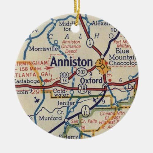 Anniston AL Vintage Map Ceramic Ornament