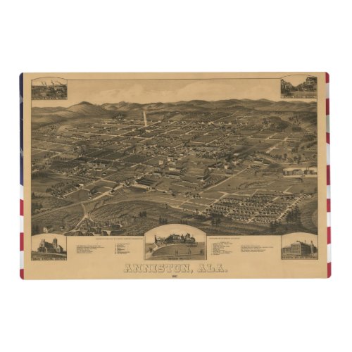 Anniston Alabama 1887 Antique Panoramic Map Placemat