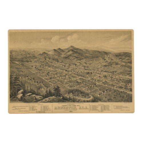 Anniston Alabama 1888 Antique Panoramic Map Placemat
