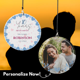 Anniversary 10 years Romantic Hearts Floral Photo Wind Chime