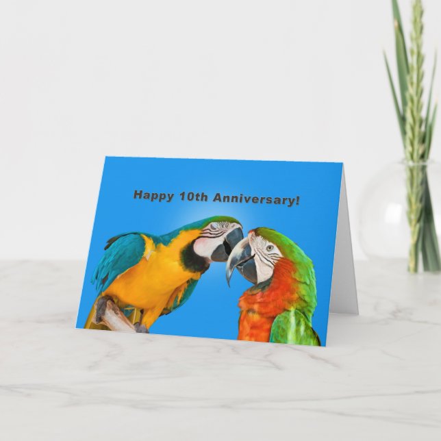 Anniversary, 10th, Loving Parrots Card (Front)