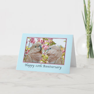 Anniversary, 10th, Parrots and Crab Apple Blossom Card