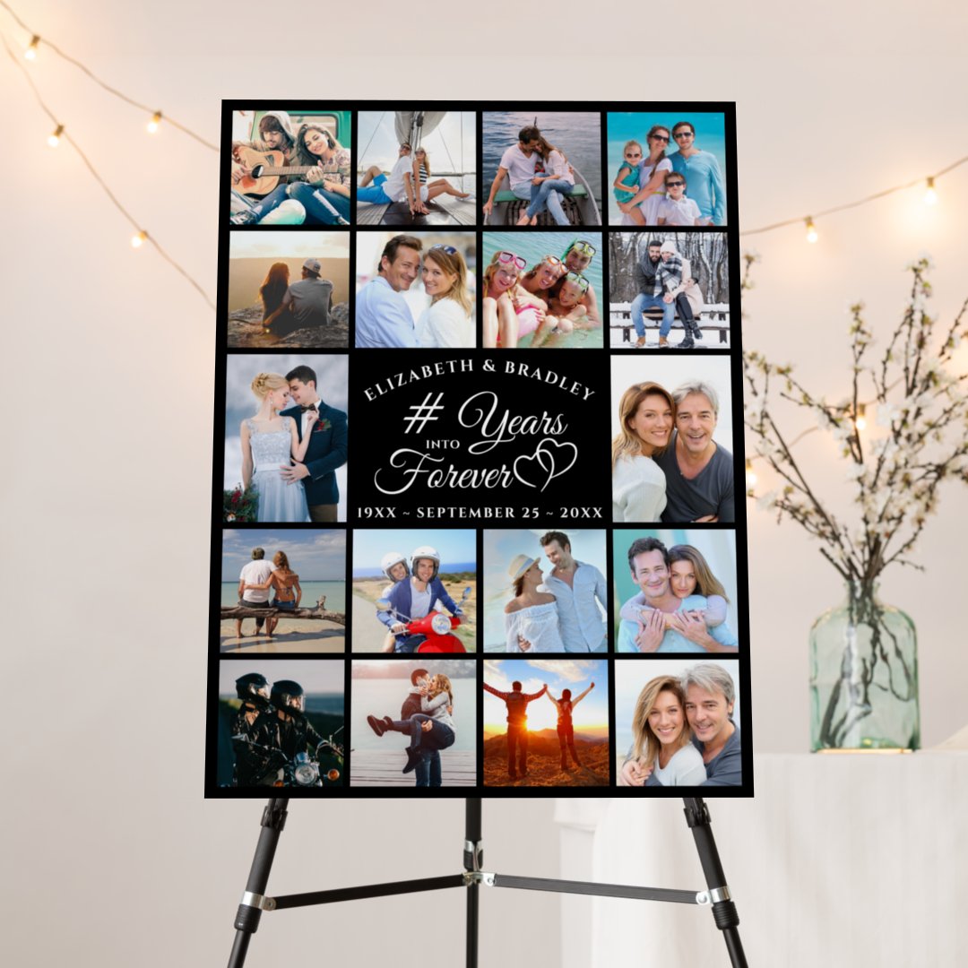 Anniversary 18 Photo Collage YEARS INTO FOREVER Foam Board | Zazzle