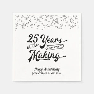 Anniversary 25 YEARS IN THE MAKING Silver Confetti Napkins