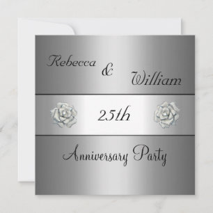 Anniversary 25th Elegant Silver Rose Party Invitation