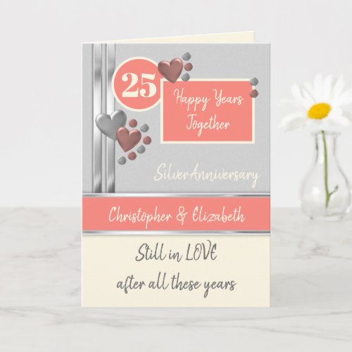 Anniversary 25th Silver 25 years coral cream Card